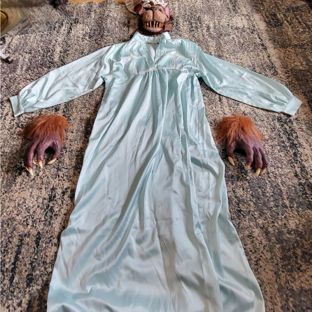 Big bad  Wolf costume Mask with Floral Cap wolf hands nightgown red riding hood - Picture 3 of 8